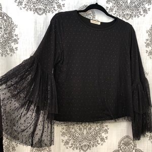 Mesh Dot Bell Sleeve Top
